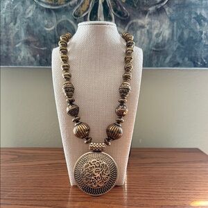 Erica Lyons Antique Gold Medallion Beaded Necklace